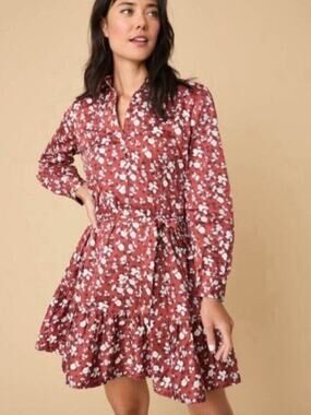 UNTUCKit Chessie Dress Red Floral Button Down Belted Shirt Dress Size 6